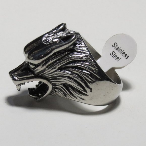 NEW Men's Stainless Steel Wolf Head Ring - Picture 2 of 7